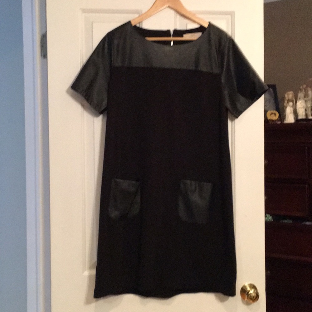 Black leather detail dress